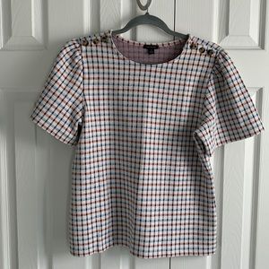 Ann Taylor Red Blue Plaid Blouse Medium